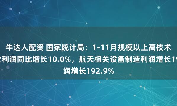 牛达人配资 国家统计局：1-11月规模以上高技术制造业利润同比增长10.0%，航天相关设备制造利润增长192.9%